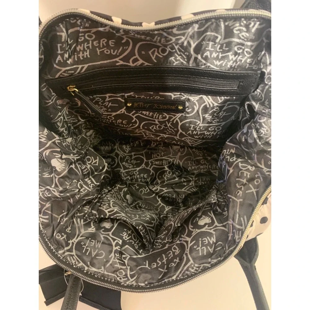 Betsey Johnson Black and White Polka Dot Nylon Tote and Matching Zippered Bag